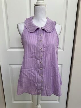 Tankaneo - Sleeveless Lavender Button-Front Top with Peter Pan Collar (small)
